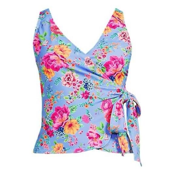 Lands' End Other - Lands End Blue Floral Side Tie Tankini Top Pinks Coral Flattering 16 W Slimming